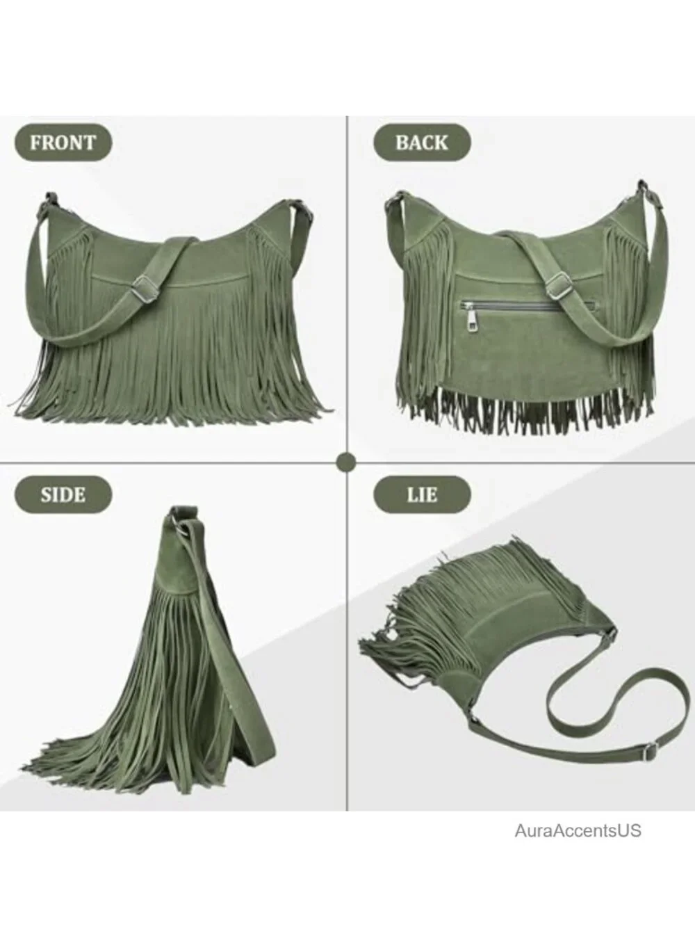 Fringe Hobo Bag Vegan Suede Crossbody Shoulder Purse Western
